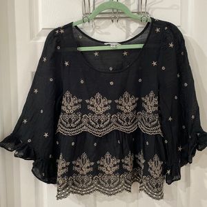 American Eagle Boho Black Embroidered Top